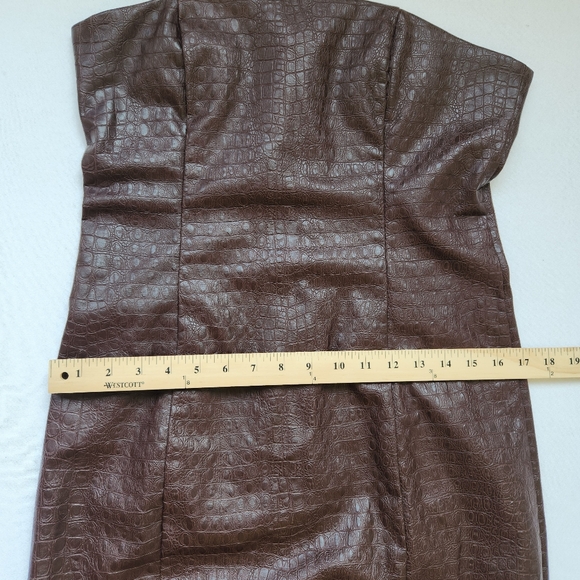 7 For All Mankind Strapless Dress Brown Faux Leather Snakeskin Print Sexy Medium - Picture 11 of 13